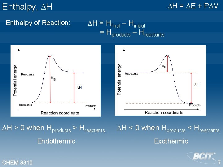  H = E + P V Enthalpy, H Enthalpy of Reaction: H =