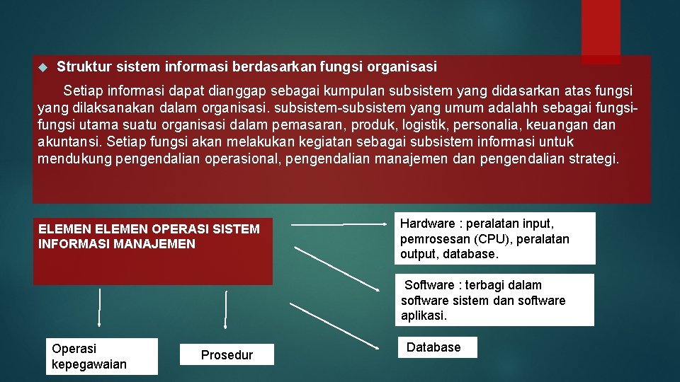  Struktur sistem informasi berdasarkan fungsi organisasi Setiap informasi dapat dianggap sebagai kumpulan subsistem