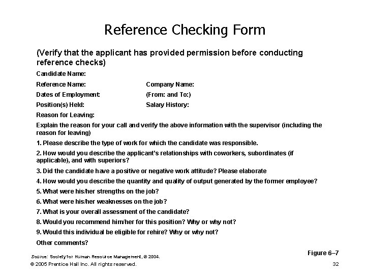 Reference Checking Form (Verify that the applicant has provided permission before conducting reference checks)