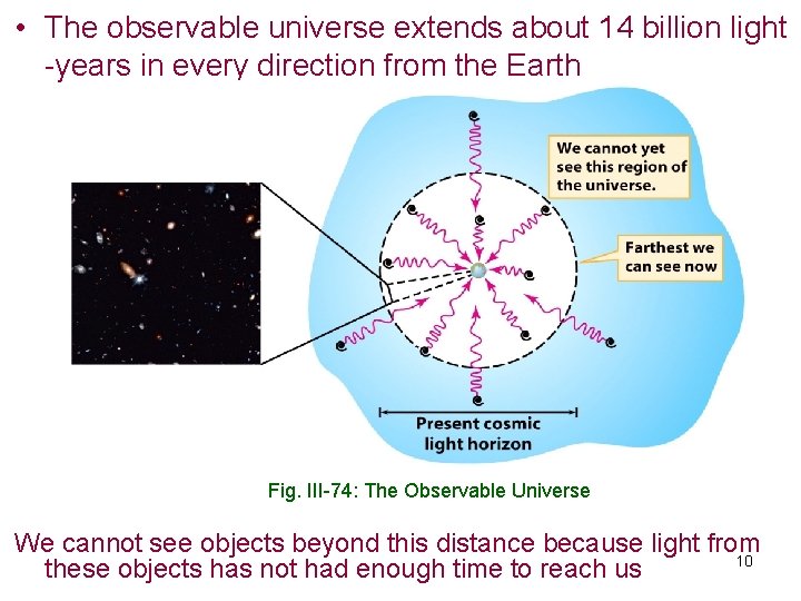  • The observable universe extends about 14 billion light -years in every direction