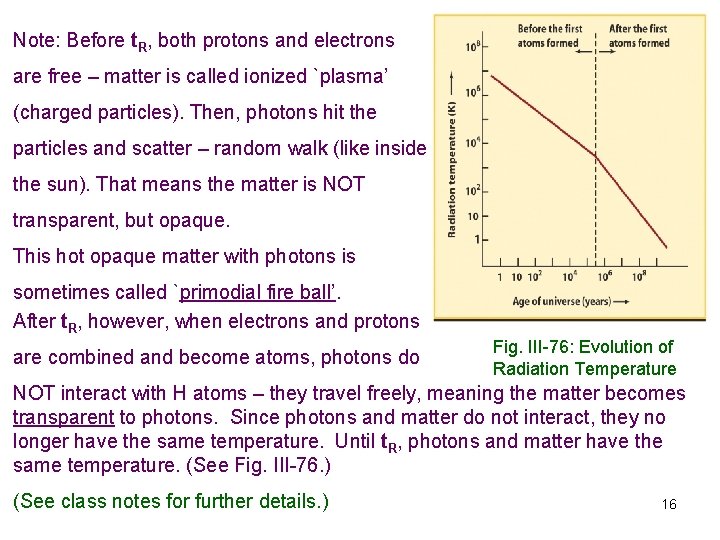 Note: Before t. R, both protons and electrons are free – matter is called