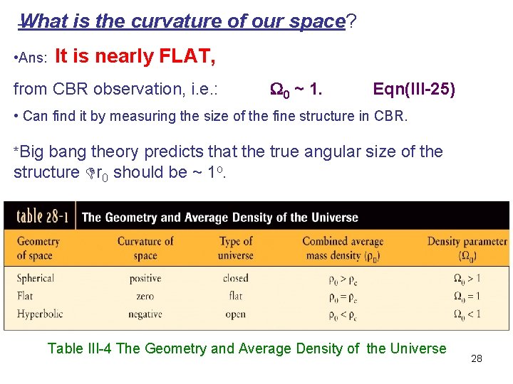 What is the curvature of our space? • Ans: It is nearly FLAT, from