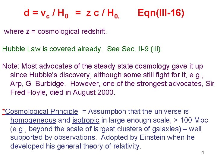 d = vc / H 0 = z c / H 0. Eqn(III-16) where