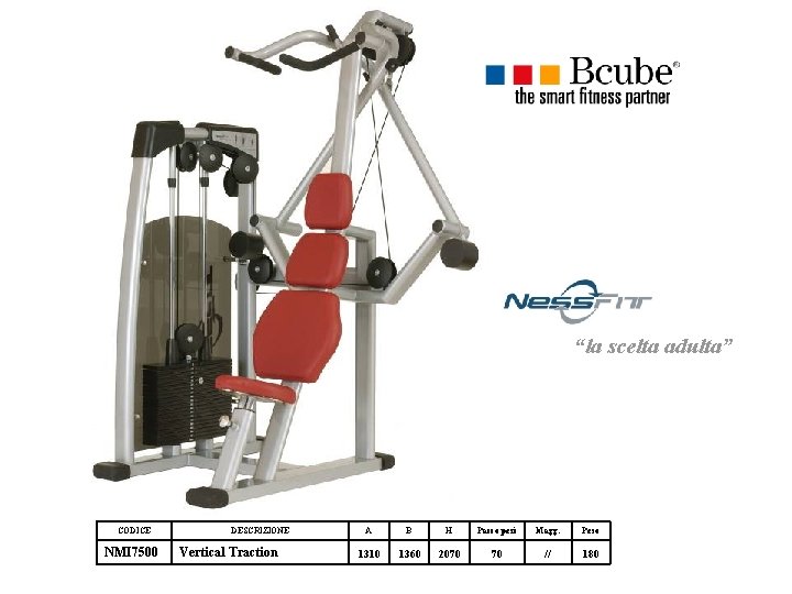 “la scelta adulta” CODICE NMI 7500 DESCRIZIONE Vertical Traction A B H Pacco pesi “la scelta adulta” CODICE NMI 7500 DESCRIZIONE Vertical Traction A B H Pacco pesi