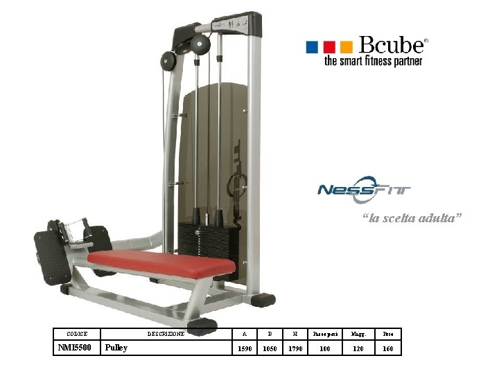 “la scelta adulta” CODICE NMI 5500 DESCRIZIONE Pulley A B H Pacco pesi Magg. “la scelta adulta” CODICE NMI 5500 DESCRIZIONE Pulley A B H Pacco pesi Magg.