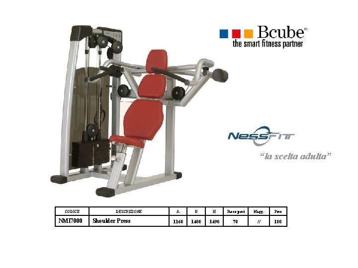 “la scelta adulta” CODICE NMI 7000 DESCRIZIONE Shoulder Press A B H Pacco pesi “la scelta adulta” CODICE NMI 7000 DESCRIZIONE Shoulder Press A B H Pacco pesi