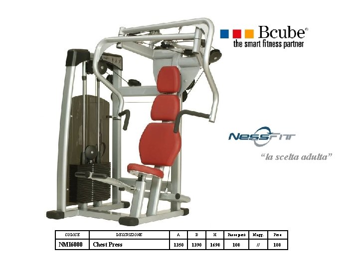 “la scelta adulta” CODICE NMI 6000 DESCRIZIONE Chest Press A B H Pacco pesi “la scelta adulta” CODICE NMI 6000 DESCRIZIONE Chest Press A B H Pacco pesi