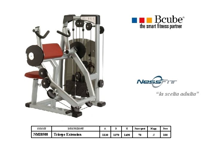 “la scelta adulta” CODICE NMI 8500 DESCRIZIONE Triceps Extension A B H Pacco pesi “la scelta adulta” CODICE NMI 8500 DESCRIZIONE Triceps Extension A B H Pacco pesi