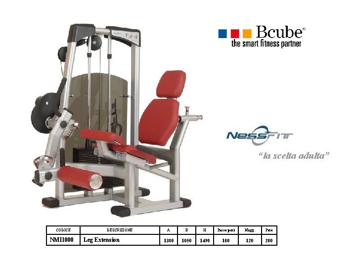 “la scelta adulta” CODICE NMI 1000 DESCRIZIONE Leg Extension A B H Pacco pesi “la scelta adulta” CODICE NMI 1000 DESCRIZIONE Leg Extension A B H Pacco pesi