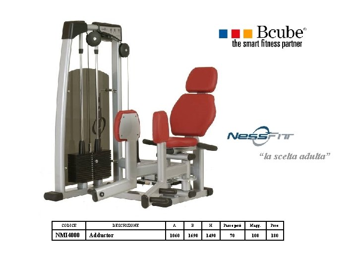 “la scelta adulta” CODICE NMI 4000 DESCRIZIONE Adductor A B H Pacco pesi Magg. “la scelta adulta” CODICE NMI 4000 DESCRIZIONE Adductor A B H Pacco pesi Magg.