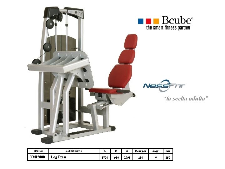“la scelta adulta” CODICE NMI 2000 DESCRIZIONE Leg Press A 1720 B 980 H “la scelta adulta” CODICE NMI 2000 DESCRIZIONE Leg Press A 1720 B 980 H
