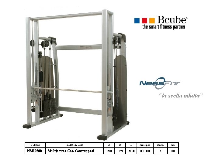 “la scelta adulta” CODICE NMI 9500 DESCRIZIONE Multipower Contrappesi A B H Pacco pesi “la scelta adulta” CODICE NMI 9500 DESCRIZIONE Multipower Contrappesi A B H Pacco pesi