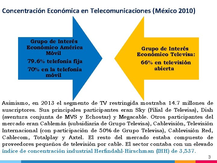 Concentración Económica en Telecomunicaciones (México 2010) Grupo de Interés Económico América Móvil 79. 6%