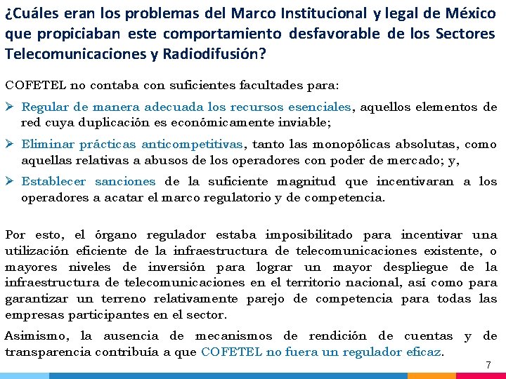 ¿Cuáles eran los problemas del Marco Institucional y legal de México que propiciaban este