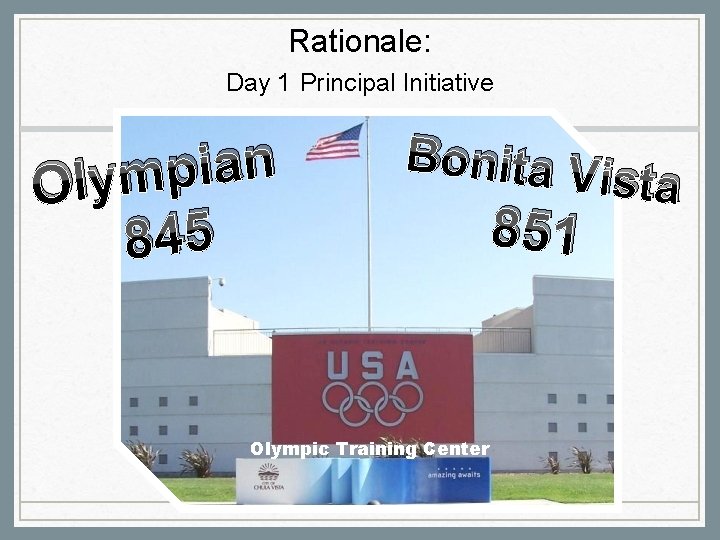 Rationale: Day 1 Principal Initiative n a i p m Oly 845 Bonita V