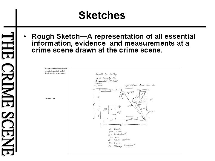 Sketches • Rough Sketch—A representation of all essential information, evidence and measurements at a