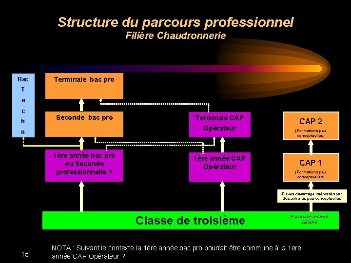 Structure du parcours professionnel Filière Chaudronnerie Bac Terminale bac pro T e c h