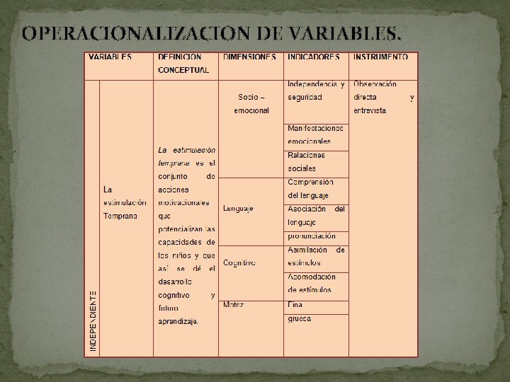 OPERACIONALIZACION DE VARIABLES. 