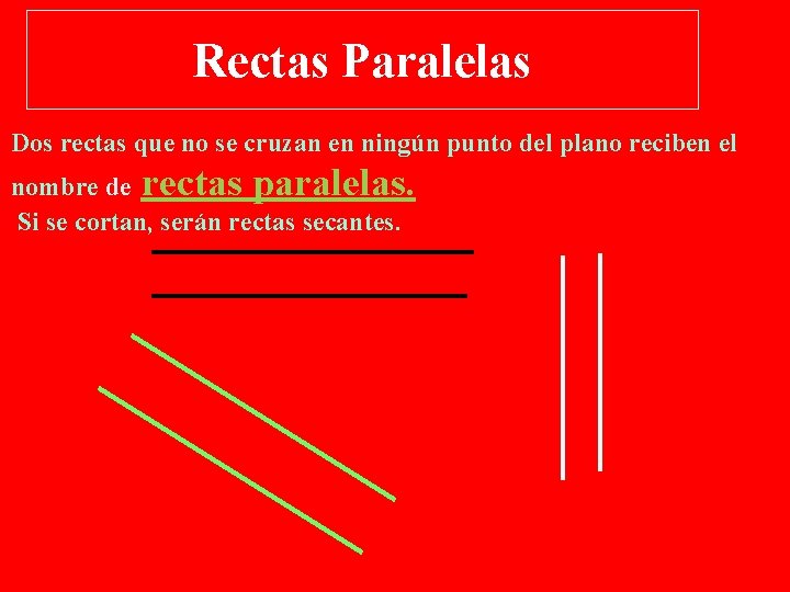 Rectas Paralelas Dos rectas que no se cruzan en ningún punto del plano reciben