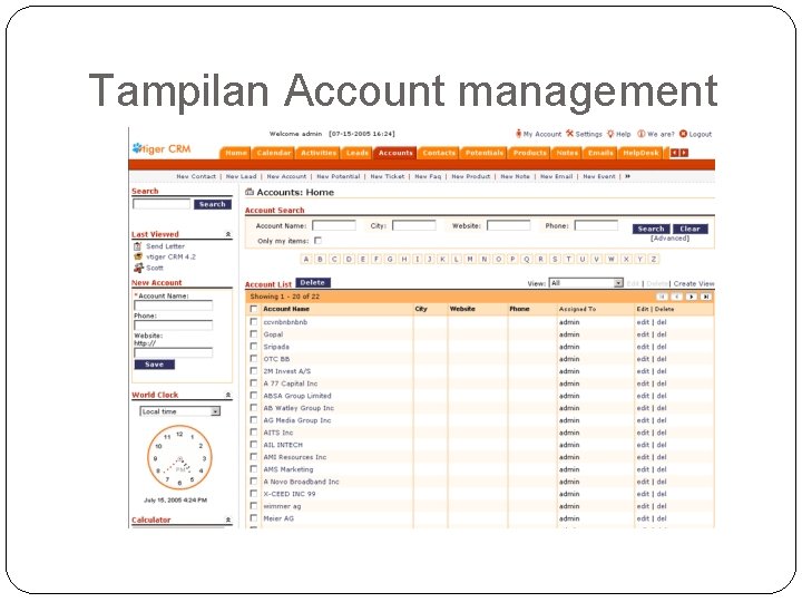 Tampilan Account management Tampilan Account management