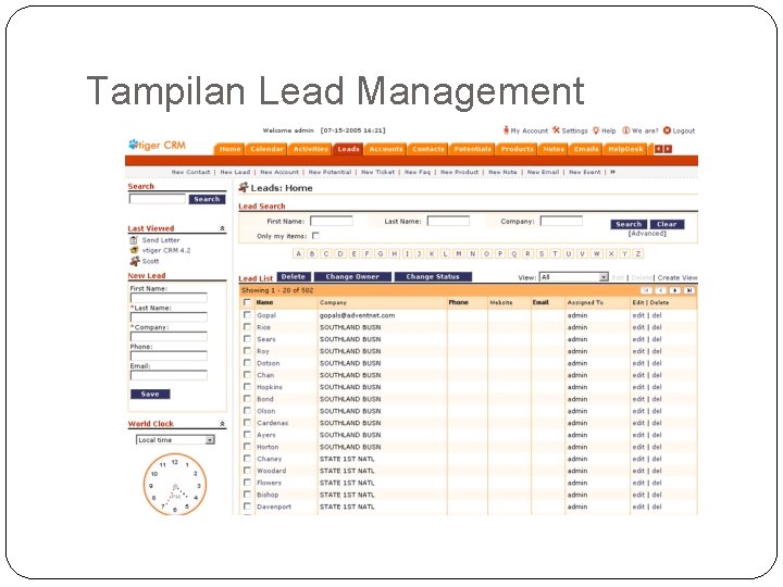 Tampilan Lead Management Tampilan Lead Management