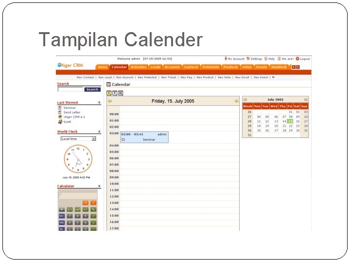 Tampilan Calender Tampilan Calender