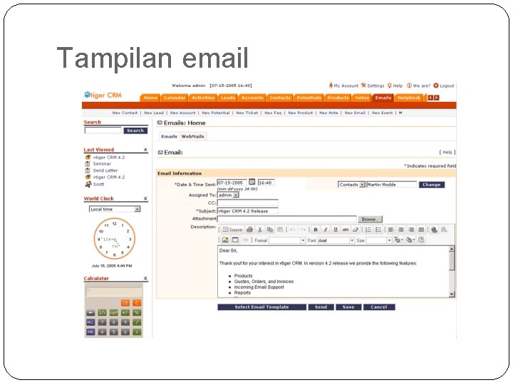 Tampilan email Tampilan email