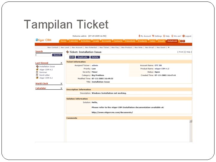 Tampilan Ticket Tampilan Ticket