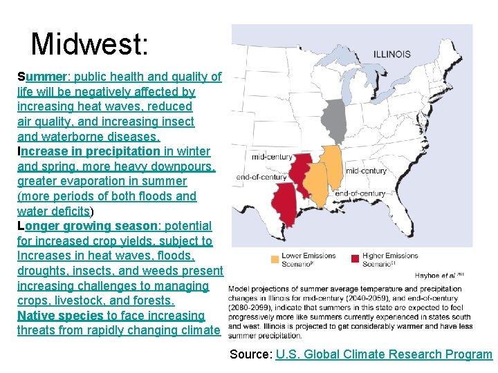 Midwest: Summer: public health and quality of life will be negatively affected by increasing
