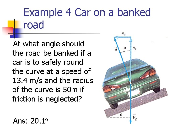 Example 4 Car on a banked road At what angle should the road be