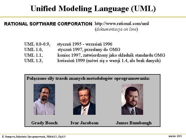 Unified Modeling Language (UML) RATIONAL SOFTWARE CORPORATION http: //www. rational. com/uml (dokumentacja on line)