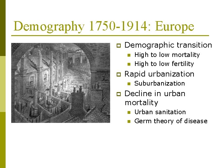 Demography 1750 -1914: Europe p Demographic transition n n p Rapid urbanization n p