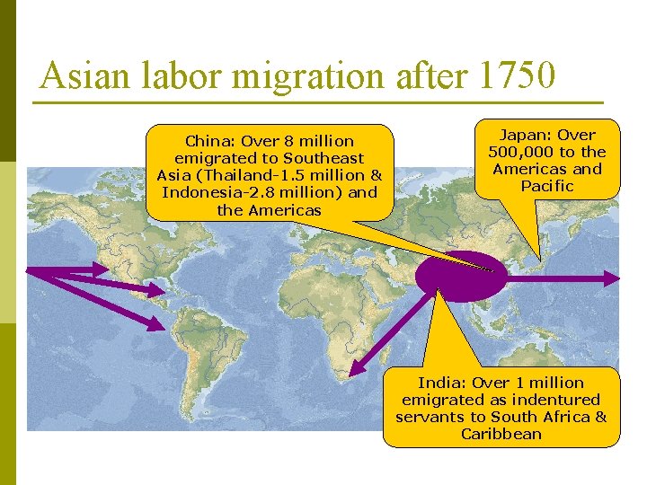 Asian labor migration after 1750 China: Over 8 million emigrated to Southeast Asia (Thailand-1.