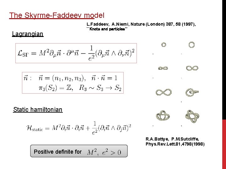 The Skyrme-Faddeev model Lagrangian L. Faddeev, A. Niemi, Nature (London) 387, 58 (1997), ``Knots The Skyrme-Faddeev model Lagrangian L. Faddeev, A. Niemi, Nature (London) 387, 58 (1997), ``Knots