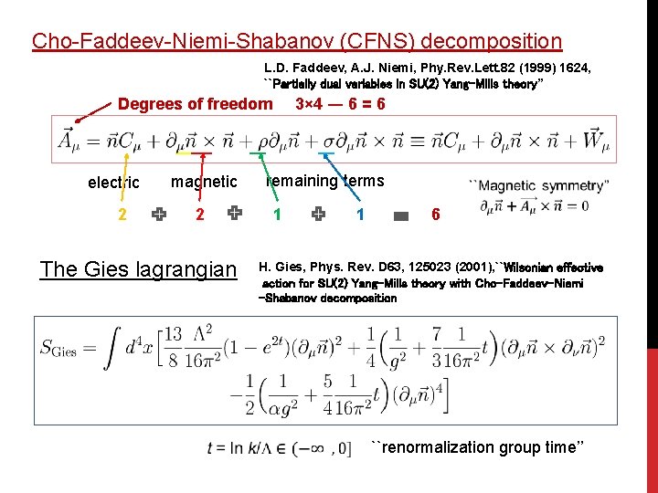 Cho-Faddeev-Niemi-Shabanov (CFNS) decomposition L. D. Faddeev, A. J. Niemi, Phy. Rev. Lett. 82 (1999)