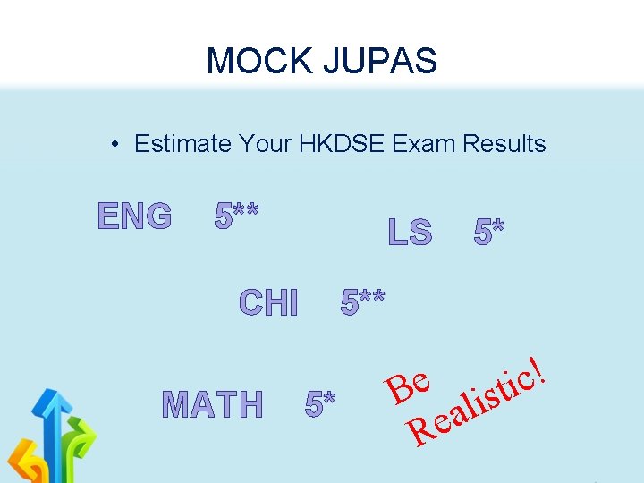 MOCK JUPAS • Estimate Your HKDSE Exam Results ENG 5** LS CHI MATH 5*