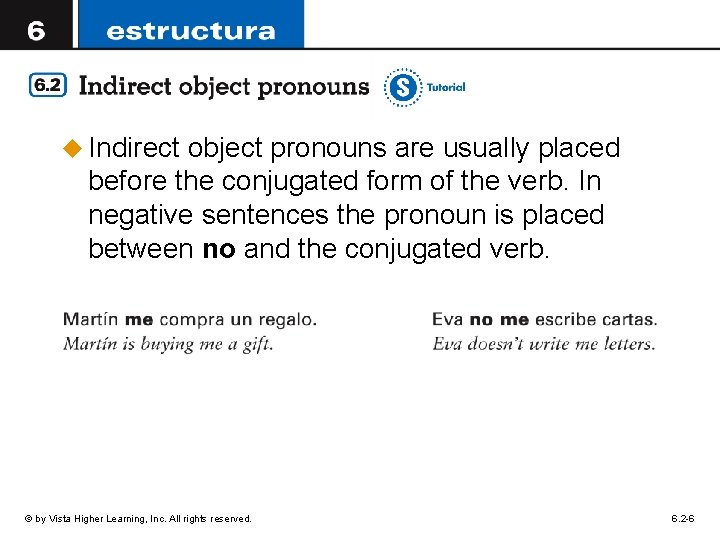 u Indirect object pronouns are usually placed before the conjugated form of the verb.