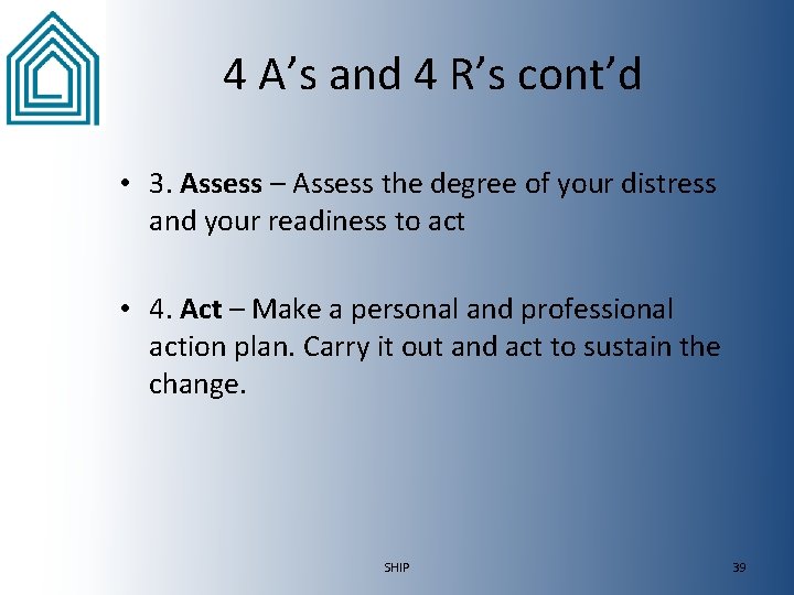 4 A’s and 4 R’s cont’d • 3. Assess – Assess the degree of 4 A’s and 4 R’s cont’d • 3. Assess – Assess the degree of