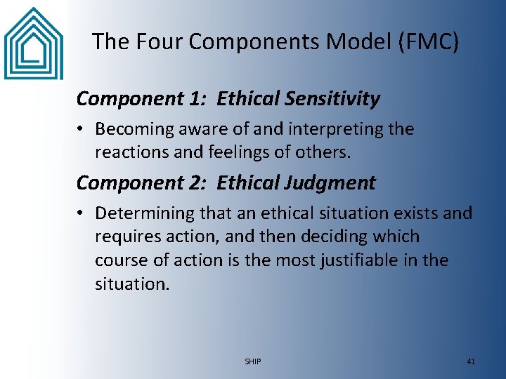 The Four Components Model (FMC) Component 1: Ethical Sensitivity • Becoming aware of and