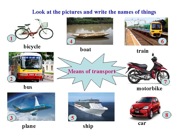 Look at the pictures and write the names of things 1 bicycle 4 6