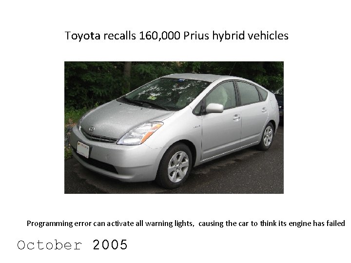 Toyota recalls 160, 000 Prius hybrid vehicles Programming error can activate all warning lights,