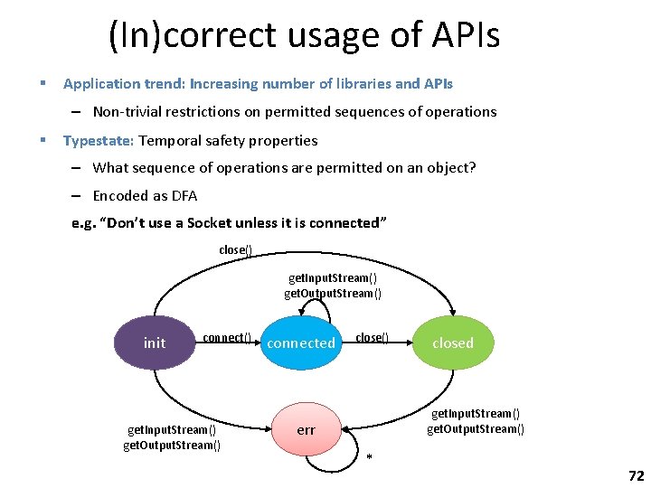 (In)correct usage of APIs Application trend: Increasing number of libraries and APIs – Non-trivial