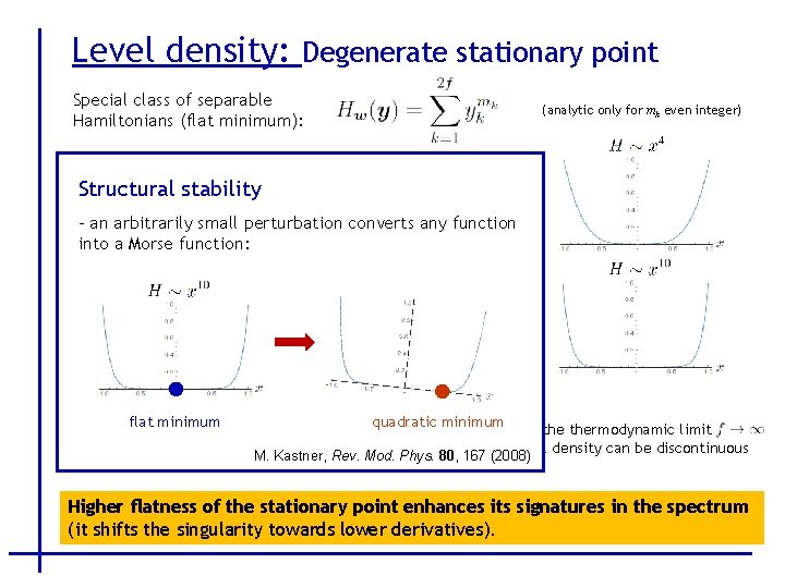 Level density: Degenerate stationary point Special class of separable Hamiltonians (flat minimum): (analytic only