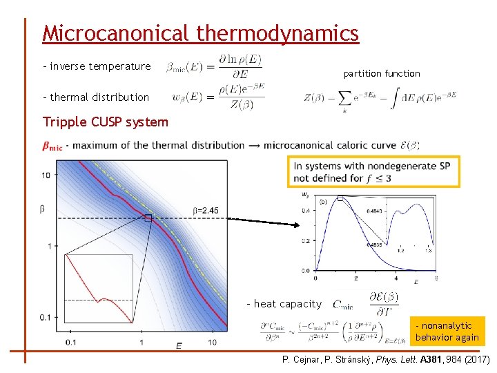 Microcanonical thermodynamics - inverse temperature partition function - thermal distribution Tripple CUSP system -