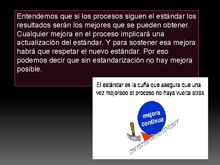 Entendemos que si los procesos siguen el estándar los resultados serán los mejores que