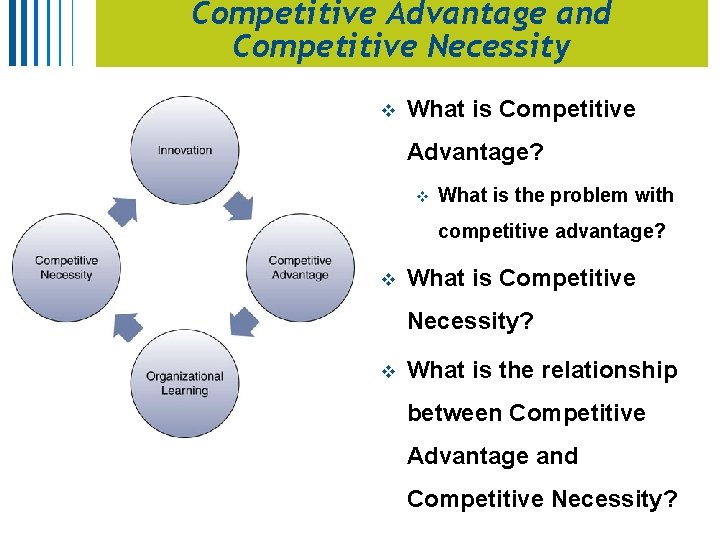 Competitive Advantage and Competitive Necessity v What is Competitive Advantage? v What is the