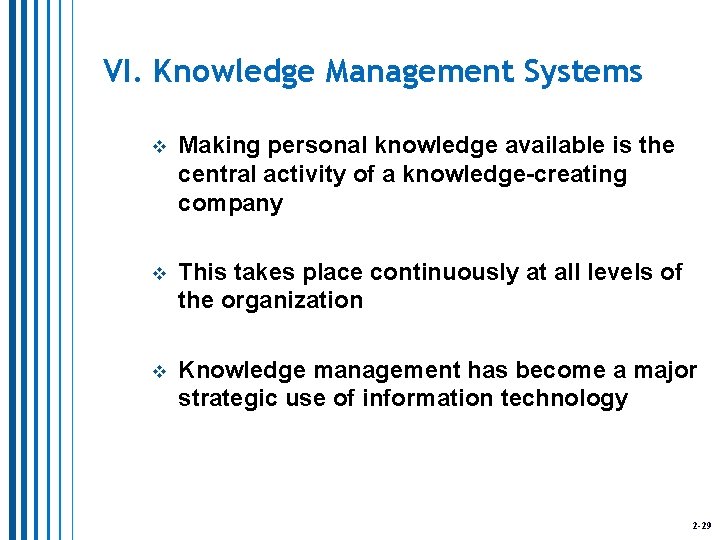 VI. Knowledge Management Systems v Making personal knowledge available is the central activity of