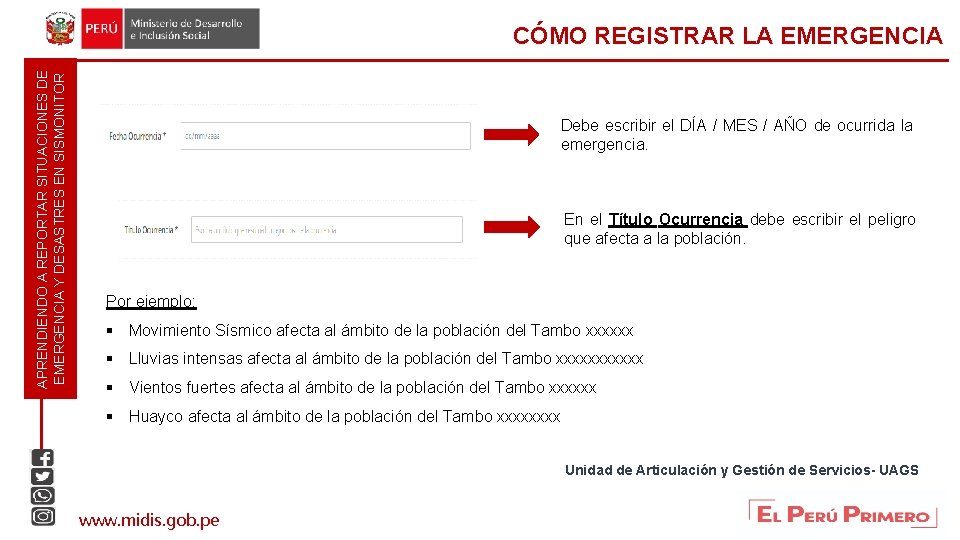 APRENDIENDO A REPORTAR SITUACIONES DE EMERGENCIA Y DESASTRES EN SISMONITOR CÓMO REGISTRAR LA EMERGENCIA