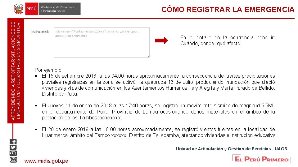 APRENDIENDO A REPORTAR SITUACIONES DE EMERGENCIA Y DESASTRES EN SISMONITOR CÓMO REGISTRAR LA EMERGENCIA