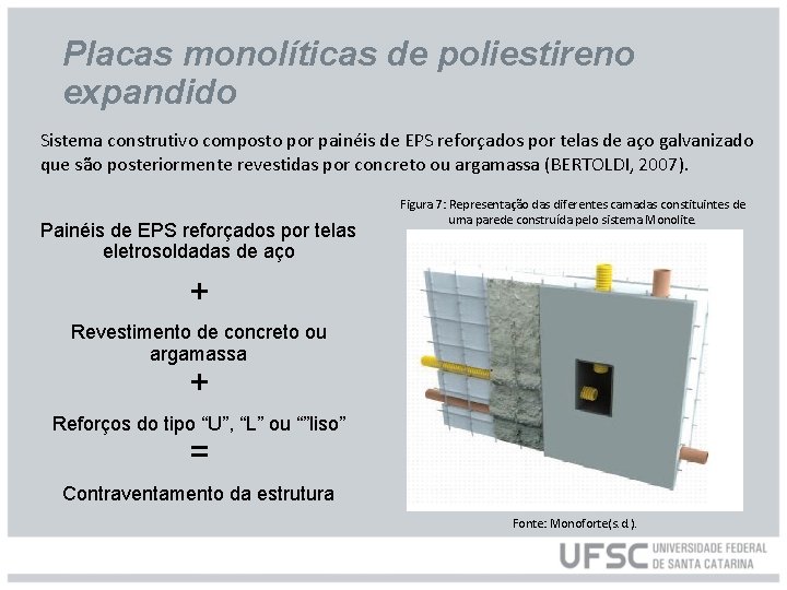 Placas monolíticas de poliestireno expandido Sistema construtivo composto por painéis de EPS reforçados por